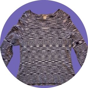 Vintage Crew Neck Sweater Purple White 3/4 Sleeve Stretch Top Women's Size Large